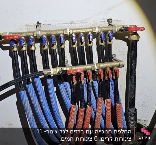 צנרת מים עם ברזים אדומים וכחולים